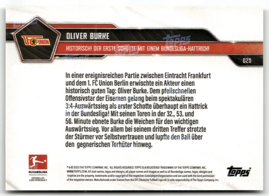 Fußball Oliver Burke Topps Now Bundesliga 2025 #D25 Black /10 1. FC Union Berlin Trading Card Original