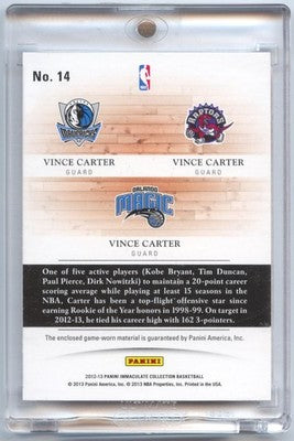 Basketball NBA Vince Carter 2012-13 Panini Immaculate Collection Basketball #14 Triple Game Worn Jersey 18/99 Mavericks / Raptors / Magic Trading Card Original