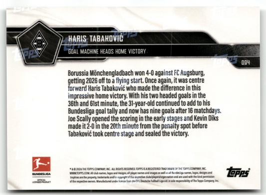 Fußball Haris Tabaković Topps Now Bundesliga 2025-26 #094 Black /10 Borussia Mönchengladbach Trading Card Original