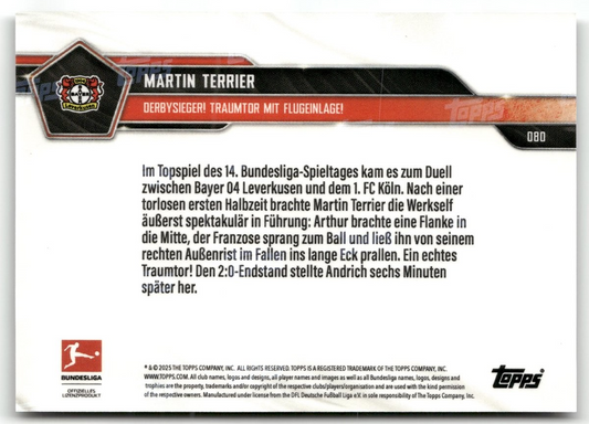 Fußball Martin Terrier Topps Now Bundesliga 2025 #080 Black /10 Bayer 04 Leverkusen Trading Card Original