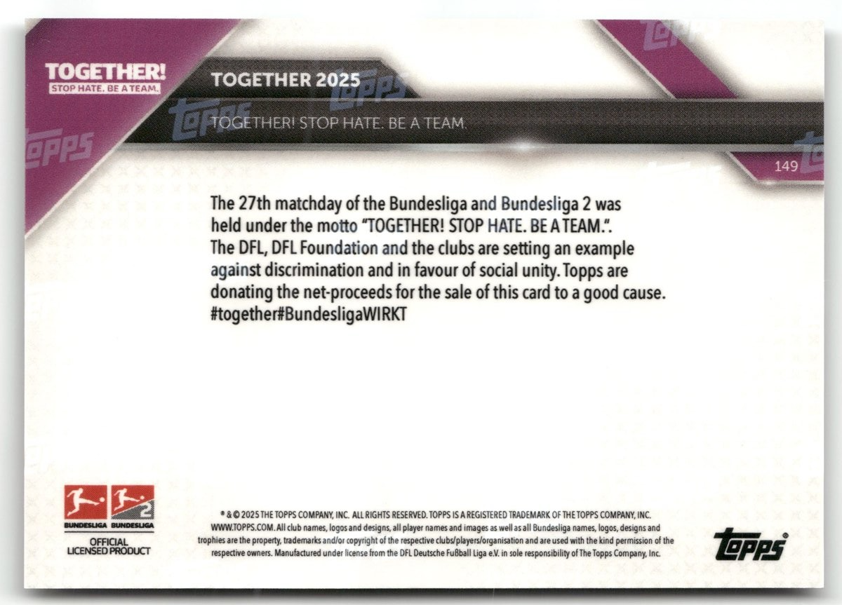 Fußball Together - Stop Hate. Be a Team Topps Now 2025 #149 Black /10 Trading Card Original