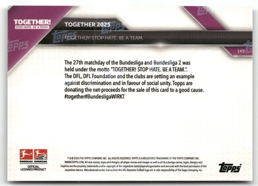 Fußball Together - Stop Hate. Be a Team Topps Now 2025 #149 Black /10 Trading Card Original