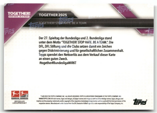 Fußball Together - Stop Hate. Be a Team Topps Now Bundesliga 2025 #149 Black /10 Trading Card Original