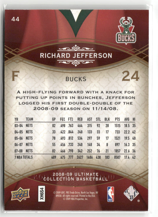 Basketball NBA Richard Jefferson 2008-09 Upper Deck Ultimate Collection Basketball #44 Milwaukee Bucks Trading Card Original