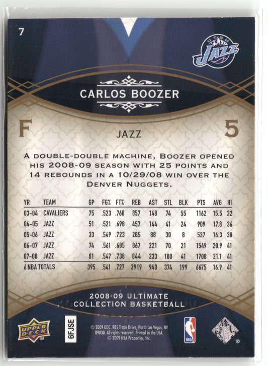 Basketball NBA Carlos Boozer 2008-09 Upper Deck Ultimate Collection Basketball #7 Utah Jazz Trading Card Original