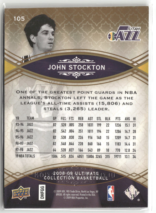 Basketball NBA John Stockton 2008-09 Upper Deck Ultimate Collection Basketball #105 Utah Jazz Trading Card Original