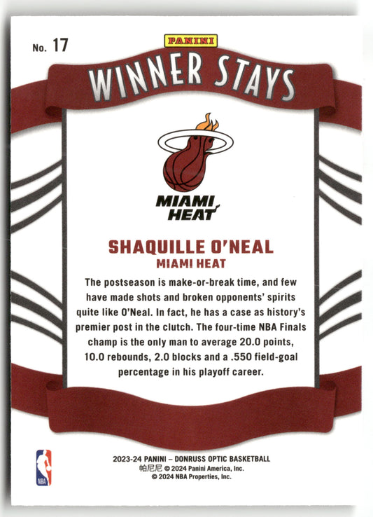 Basketball NBA Shaquille O'Neal 2023-24 Panini Donruss Optic Basketball #17 Winner Stays Miami Heat Trading Card Original