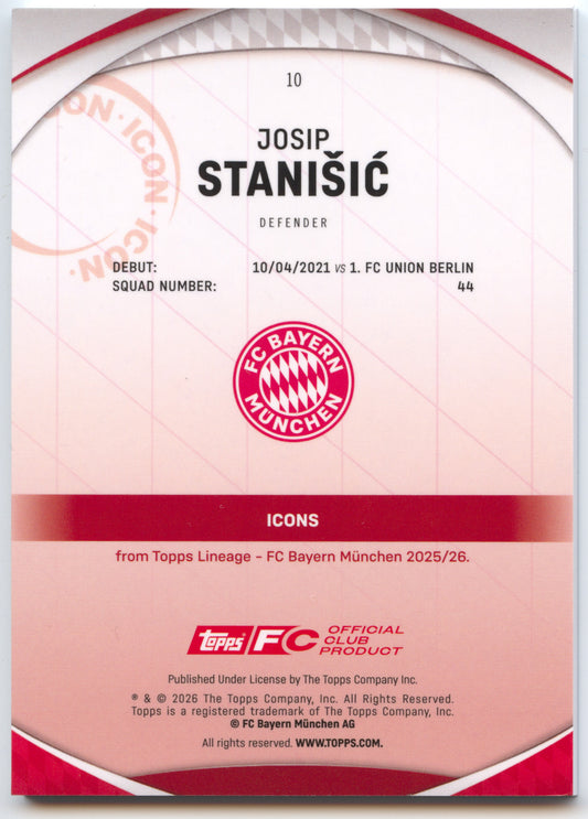 Fußball Josip Stanišić Topps Lineage 2025-26 FC Bayern München #10 Blue /34 FC Bayern München Trading Card Original