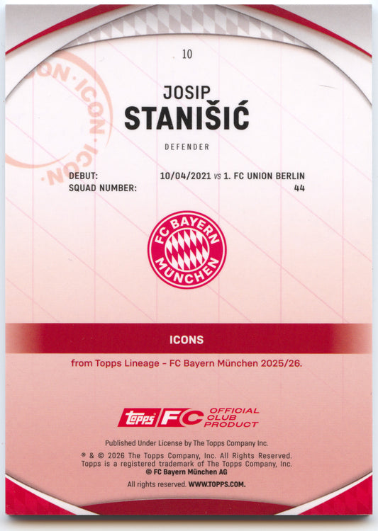 Fußball Josip Stanišić Topps Lineage 2025-26 FC Bayern München #10 Orange /25 FC Bayern München Trading Card Original