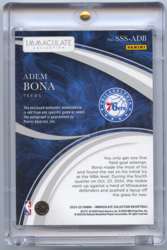 Basketball NBA Adem Bona 2024-25 Panini Immaculate Collection Basketball #SSS-ADB Sneaker Rookie Auto 17/49 Philadelphia 76ers Rookie Card RC Trading Card Original