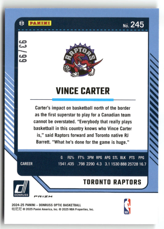 Basketball NBA Vince Carter 2024-25 Panini Donruss Optic Basketball #245 Fast Break Purple Prizm /99 Toronto Raptors Trading Card Original