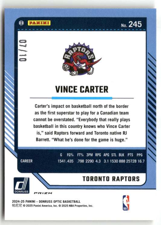 Basketball NBA Vince Carter 2024-25 Panini Donruss Optic Basketball #245 Gold Fast Break Prizm /10 Toronto Raptors Trading Card Original