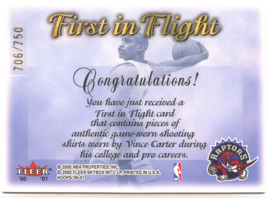 Basketball NBA Vince Carter 2000-01 NBA Hoops Hot Prospects Game Worn /750 Toronto Raptors Trading Card Original