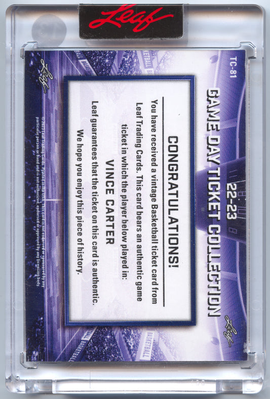 Basketball NBA Vince Carter 2022-23 Leaf Game Day Ticket Collection #TC-81 Dallas Mavericks Trading Card Original