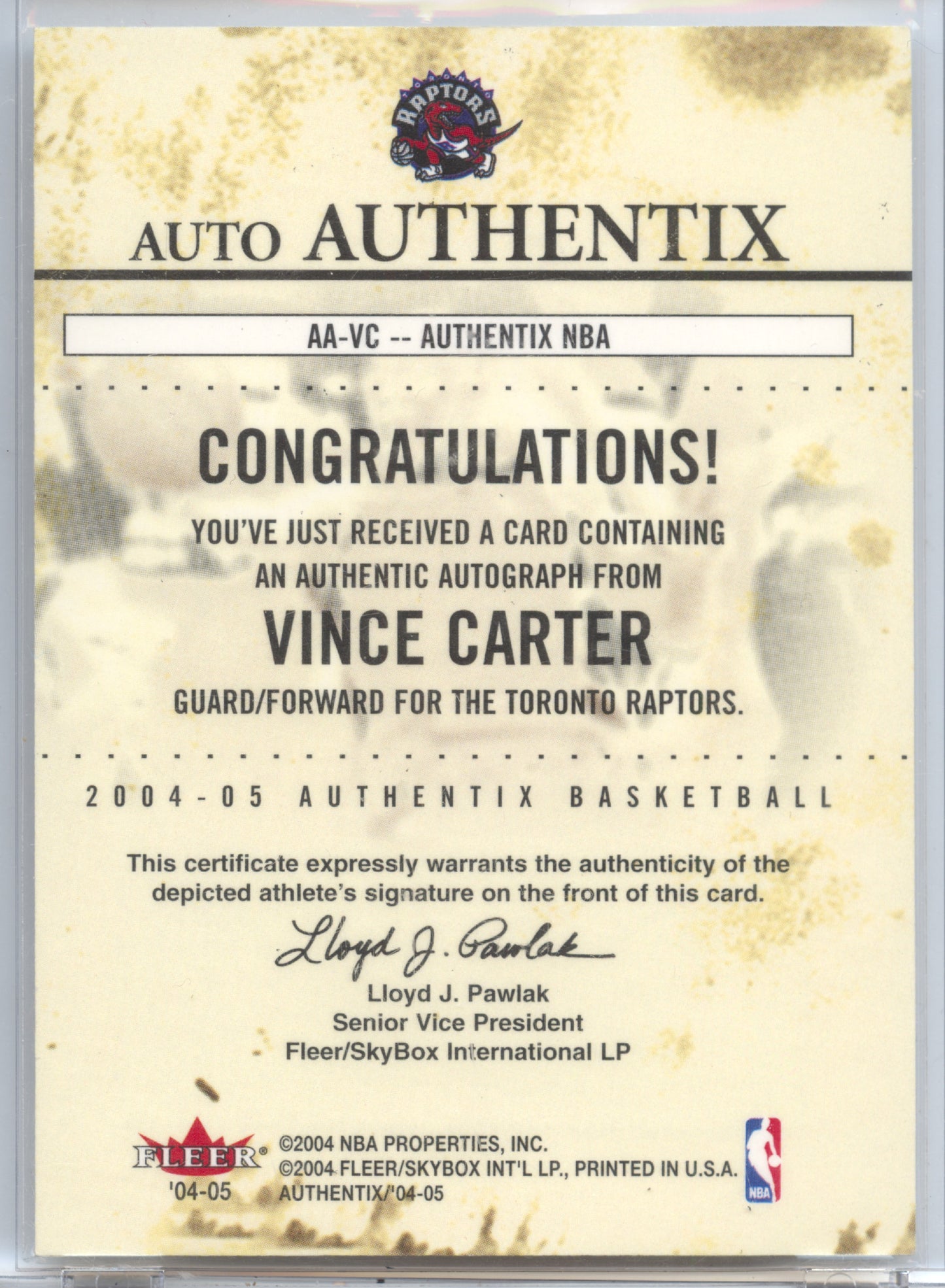 Basketball NBA Vince Carter 2004-05 Fleer Authentix Basketball #AA-VC Orange 06/15 On Card Auto Toronto Raptors Trading Card Original