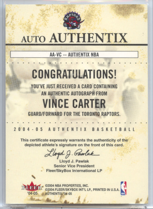 Basketball NBA Vince Carter 2004-05 Fleer Authentix Basketball #AA-VC Orange 06/15 On Card Auto Toronto Raptors Trading Card Original