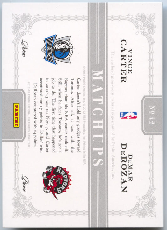 Basketball NBA Vince Carter / DeMar DeRozan 2012-13 Panini National Treasures Basketball #42 Dual Game-Worn Jersey Dallas Mavericks / Toronto Raptors Trading Card Original