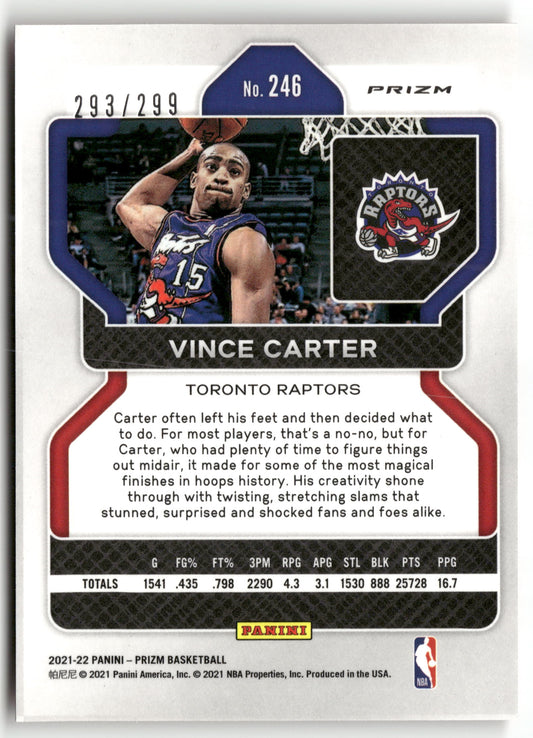 Basketball NBA Vince Carter 2021-22 Panini Prizm #246 True Red Prizm /299 Toronto Raptors Trading Card Original