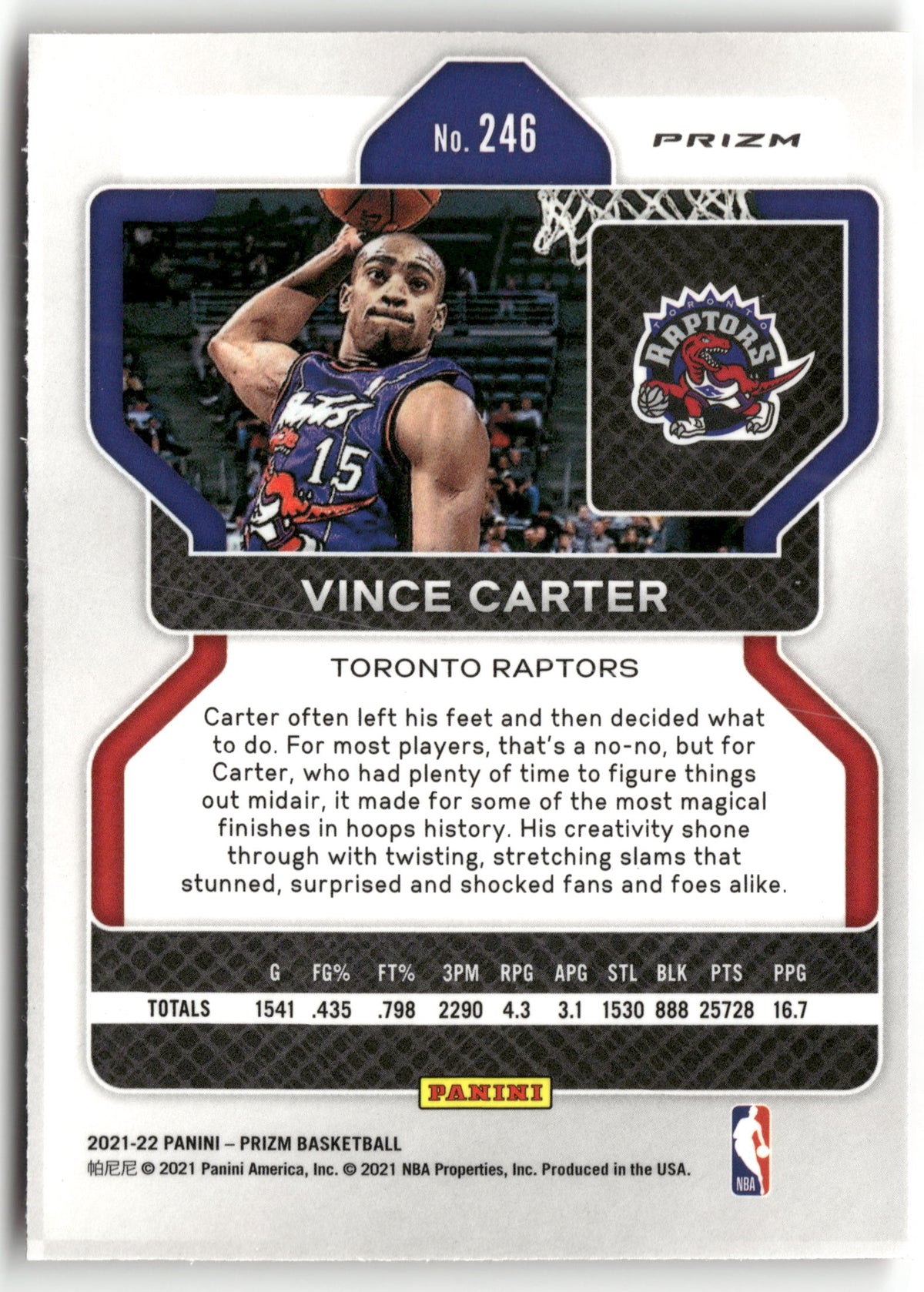 Basketball NBA Vince Carter 2021-22 Panini Prizm #246 Red Cracked Ice Prizm Toronto Raptors Trading Card Original