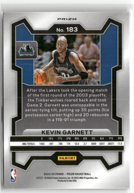 Basketball NBA Kevin Garnett 2023-24 Panini Prizm Basketball #183 Pink Cracked Ice Timberwolves Trading Card Original