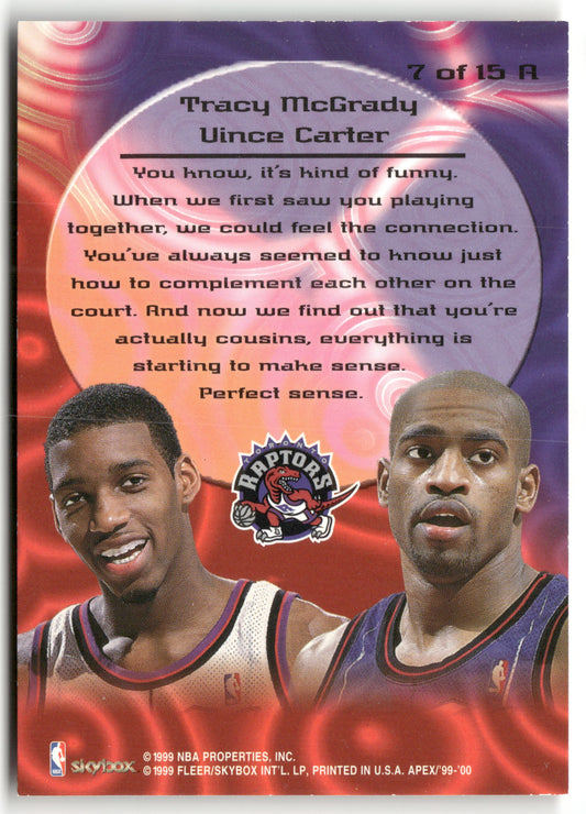 Basketball NBA Tracy McGrady / Vince Carter 1999-00 SkyBox Apex #7 of 15 A Allies Insert Toronto Raptors Trading Card Original