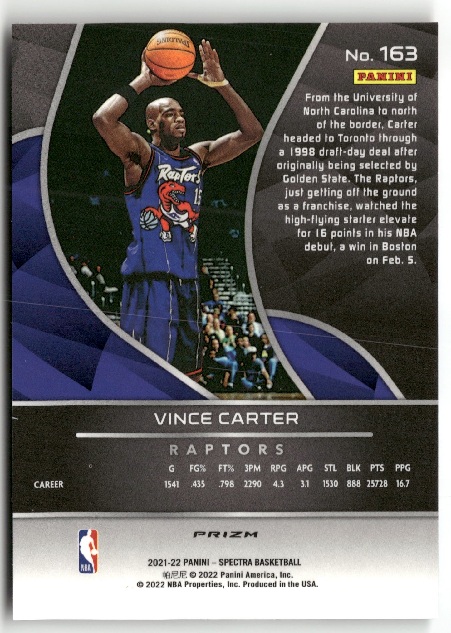 Basketball NBA Vince Carter 2021-22 Panini Spectra Basketball #163 Red-Purple Color Match Toronto Raptors Trading Card Original