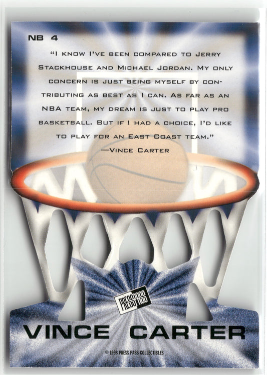 Basketball NBA Vince Carter 1998 Press Pass Prestige Net Burners #NB 4 Net Burners North Carolina Trading Card Original