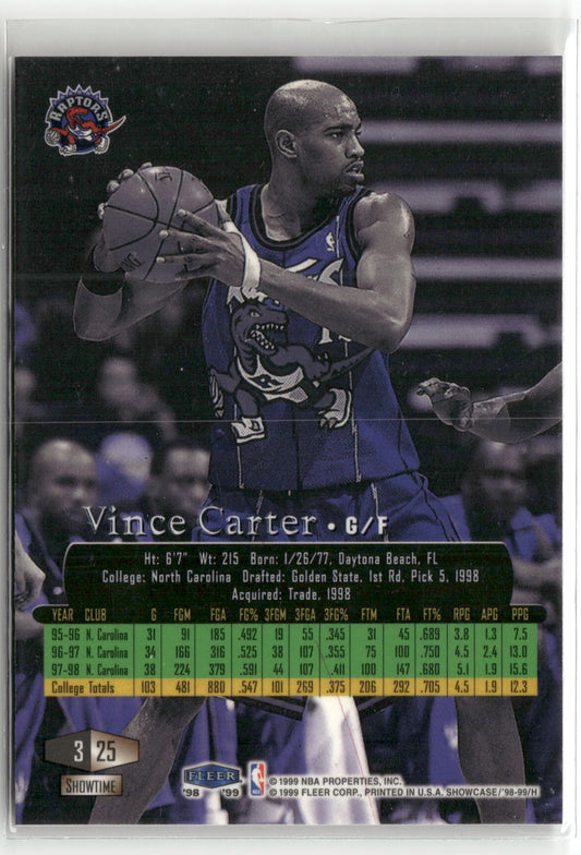 Basketball NBA Vince Carter 1998-99 Flair Showcase #3 Toronto Raptors Trading Card Original