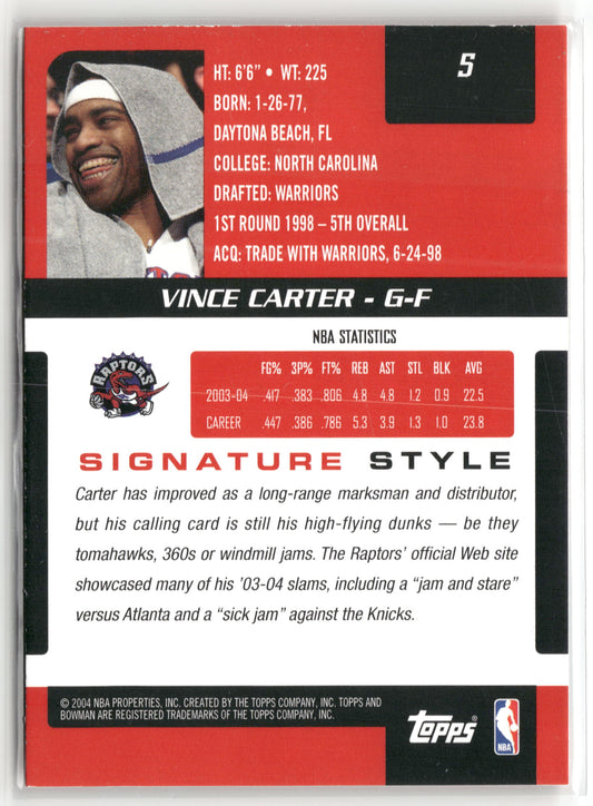 Basketball NBA Vince Carter 2004-05 Bowman Signature #5 Toronto Raptors Trading Card Original