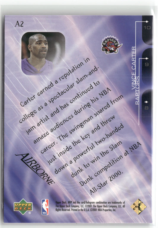 Basketball NBA Vince Carter 2000-01 Upper Deck MVP #A2 Airborne Toronto Raptors Trading Card Original