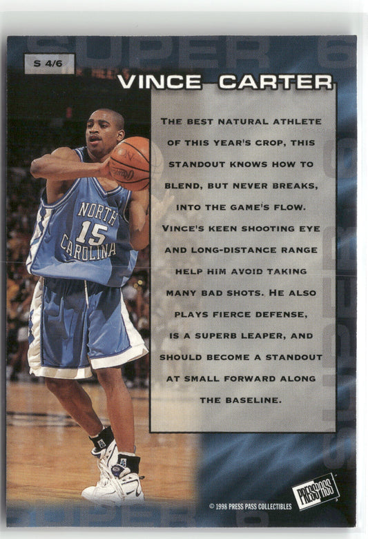 Basketball NBA Vince Carter 1998 Press Pass #S 4/6 North Carolina Tar Heels Trading Card Original