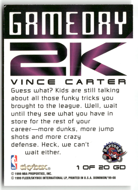 Basketball NBA Vince Carter 1999-00 SkyBox Dominion #1 of 20 GD Game Day 2k Toronto Raptors Trading Card Original