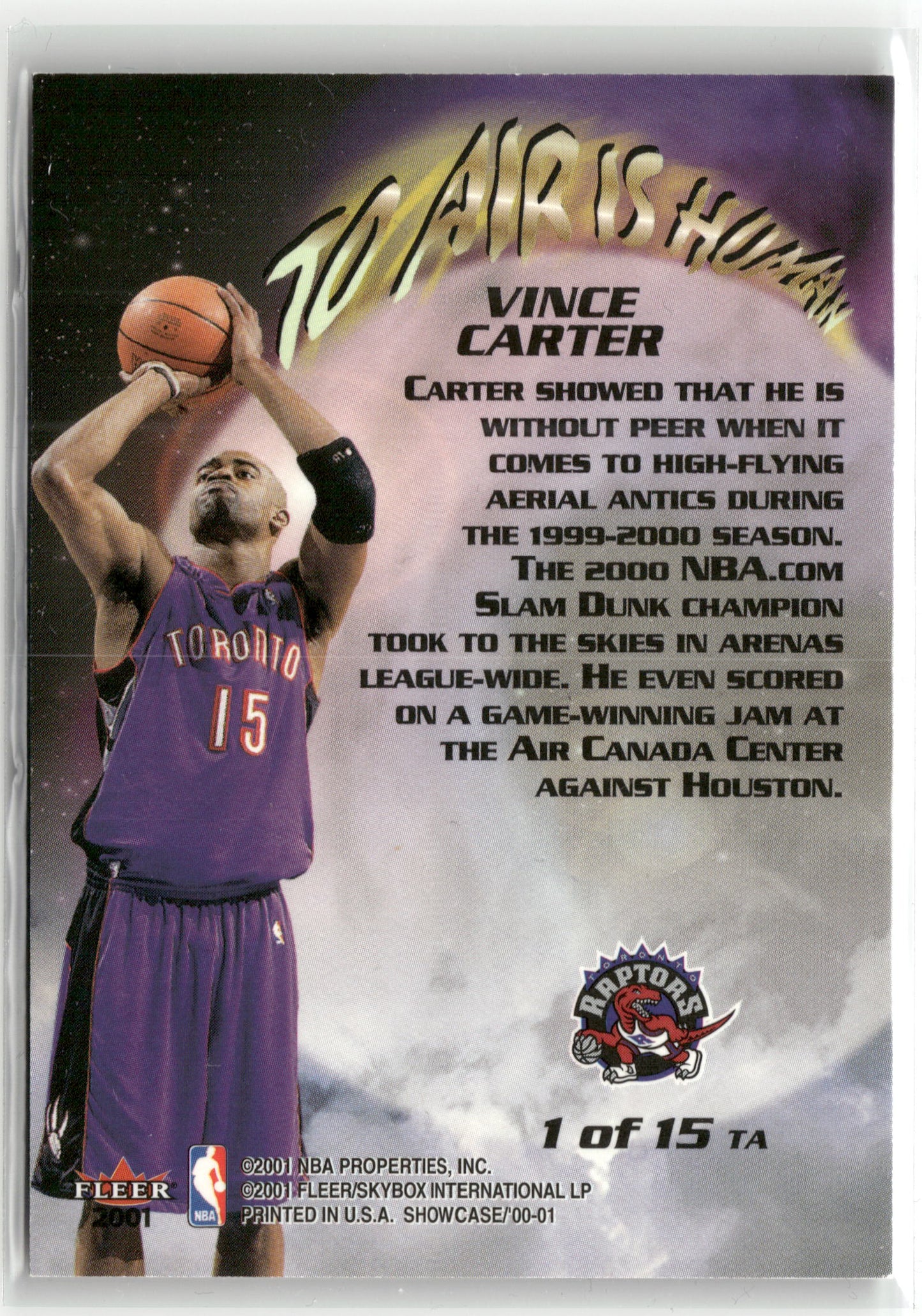 Basketball NBA Vince Carter 2000-01 Fleer Showcase #1 of 15 TA To Air Is Human Toronto Raptors Trading Card Original