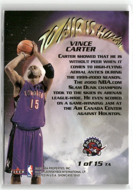 Basketball NBA Vince Carter 2000-01 Fleer Showcase #1 of 15 TA To Air Is Human Toronto Raptors Trading Card Original