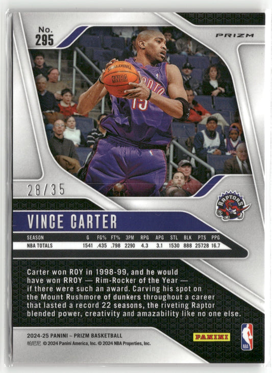 Basketball NBA Vince Carter 2024-25 Panini Prizm Basketball #295 Red Holo Laser /35 Toronto Raptors Trading Card Original