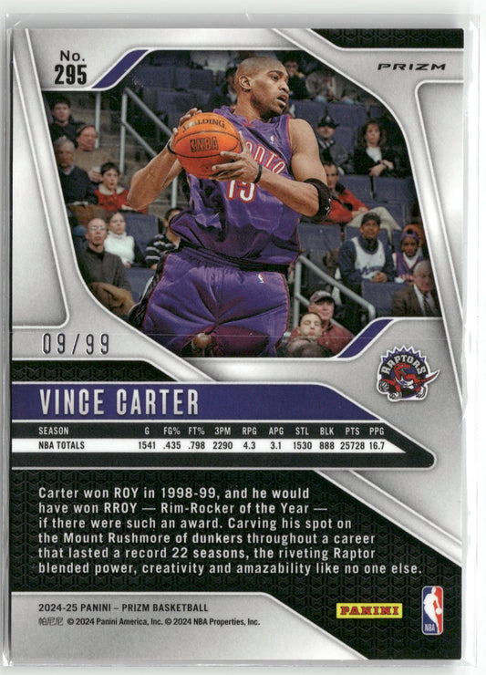 Basketball NBA Vince Carter 2024-25 Panini Prizm Basketball #295 True Purple Color Match /99 Toronto Raptors Trading Card Original
