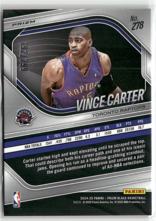 Basketball NBA Vince Carter 2024-25 Panini Prizm Black Basketball #278 True Red Prizm /299 Toronto Raptors Trading Card Original
