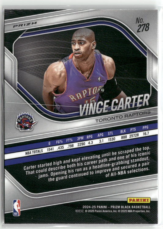 Basketball NBA Vince Carter 2024-25 Panini Prizm Black Basketball #278 Silver Prizm Toronto Raptors Trading Card Original