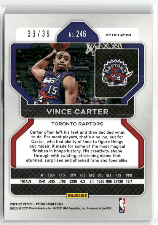 Basketball NBA Vince Carter 2021-22 Panini Prizm Basketball #246 Choice Blue Prizm /39 Toronto Raptors Trading Card Original