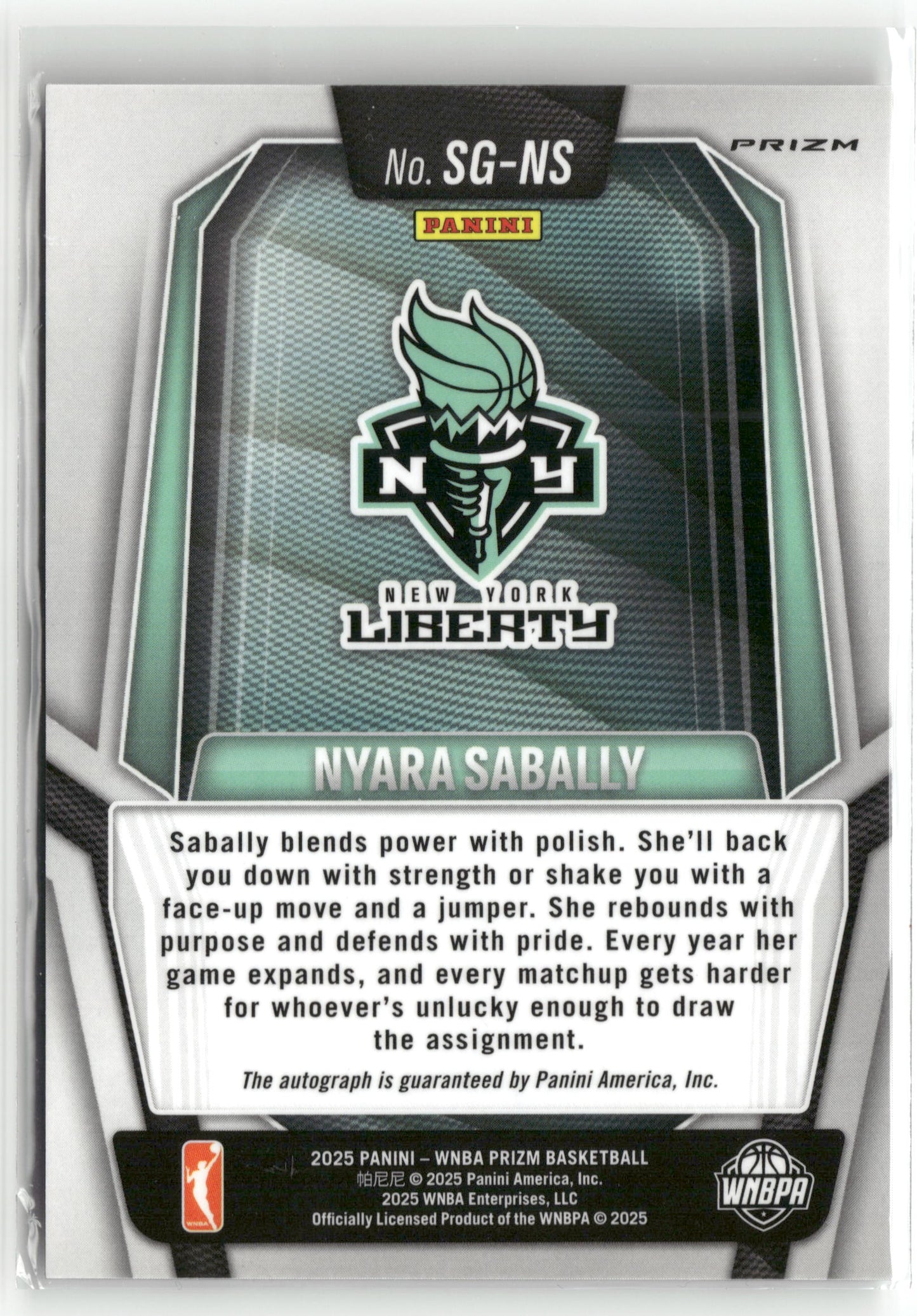 Basketball NBA Nyara Sabally 2025 Panini Prizm WNBA Basketball #SG-NS Signatures New York Liberty Trading Card Original