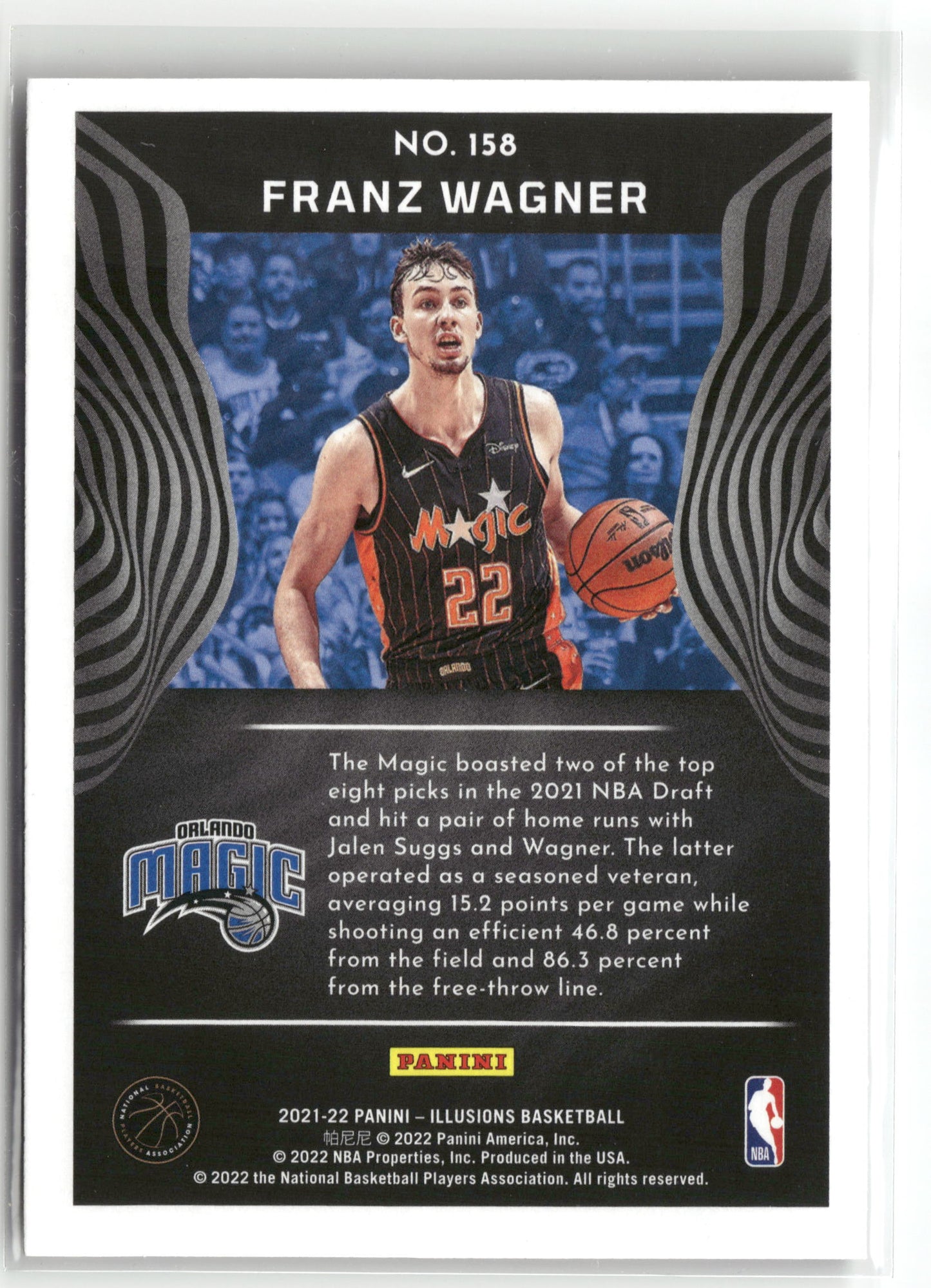 Basketball NBA Franz Wagner 2021-22 Panini Illusions Basketball #158 Orlando Magic Rookie Card RC Trading Card Original