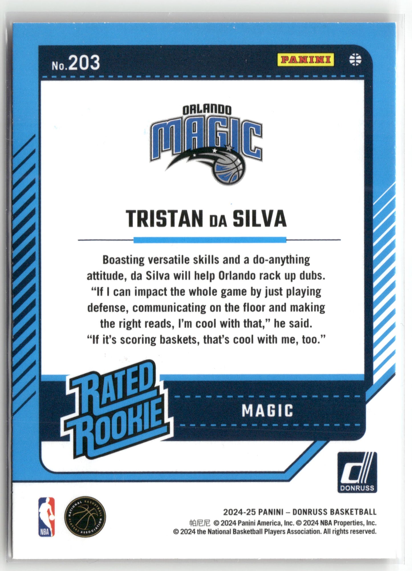 Basketball NBA Tristan da Silva 2024-25 Panini Donruss Basketball #203 Red Rookie Card Orlando Magic Rookie Card RC Trading Card Original