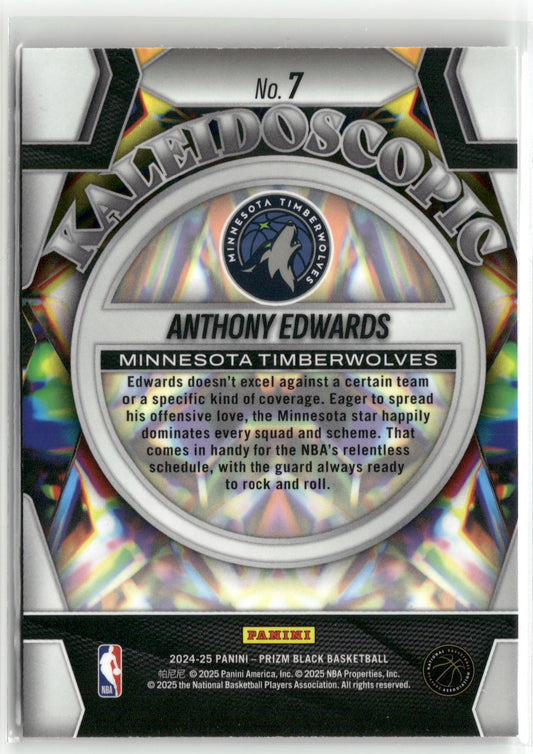 Basketball NBA Anthony Edwards 2024-25 Panini Prizm Black Basketball #7 Kaleidoscopic Minnesota Timberwolves Trading Card Original