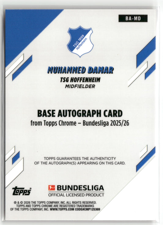 Fußball Muhammed Damar 2025-26 Topps Chrome Bundesliga #BA-MD True Orange Auto 02/25 TSG Hoffenheim Trading Card Original