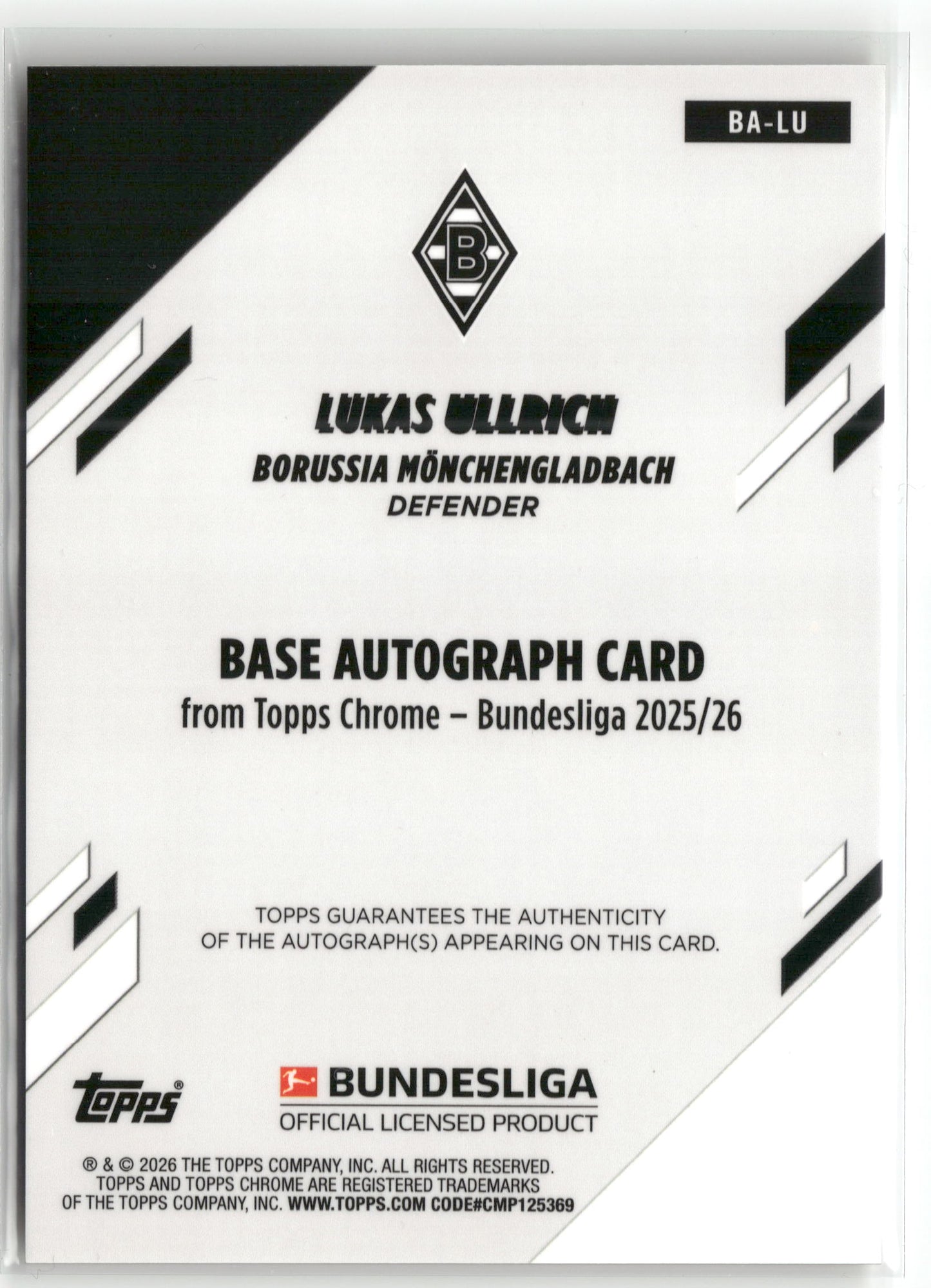 Fußball Lukas Ullrich 2025-26 Topps Chrome Bundesliga #BA-LU True Gold Auto 21/50 Borussia Mönchengladbach Trading Card Original
