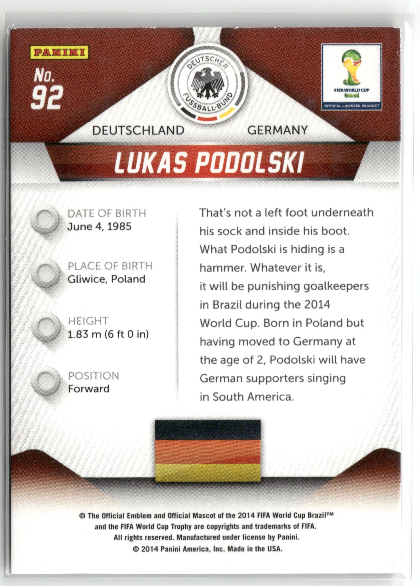 Fußball Lukas Podolski 2014 Panini Prizm FIFA World Cup Brazil #92 Germany Trading Card Original