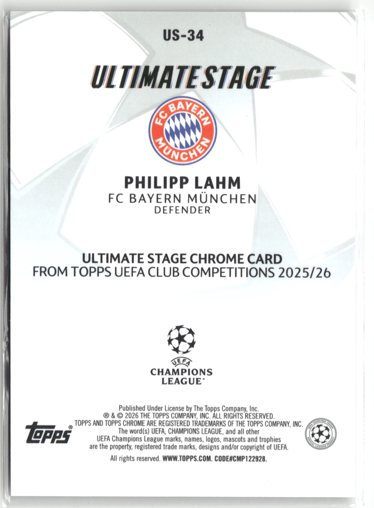 Fußball Philipp Lahm 2025-26 Topps Chrome UEFA Club Competitions #US-34 FC Bayern München Trading Card Original