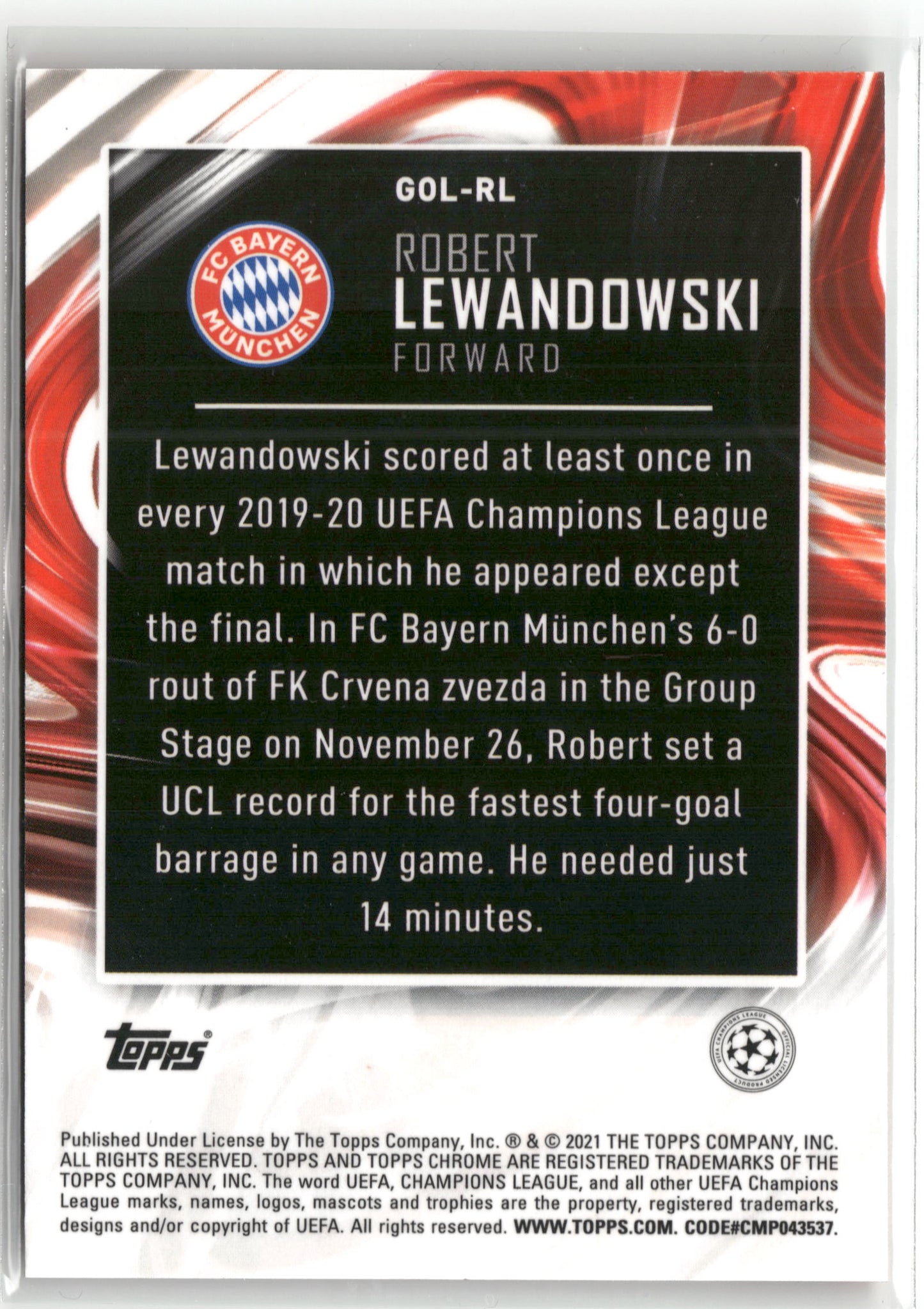 Fußball Robert Lewandowski 2020-21 Topps Chrome UEFA Champions League #GOL-RL Golazo FC Bayern München Trading Card Original
