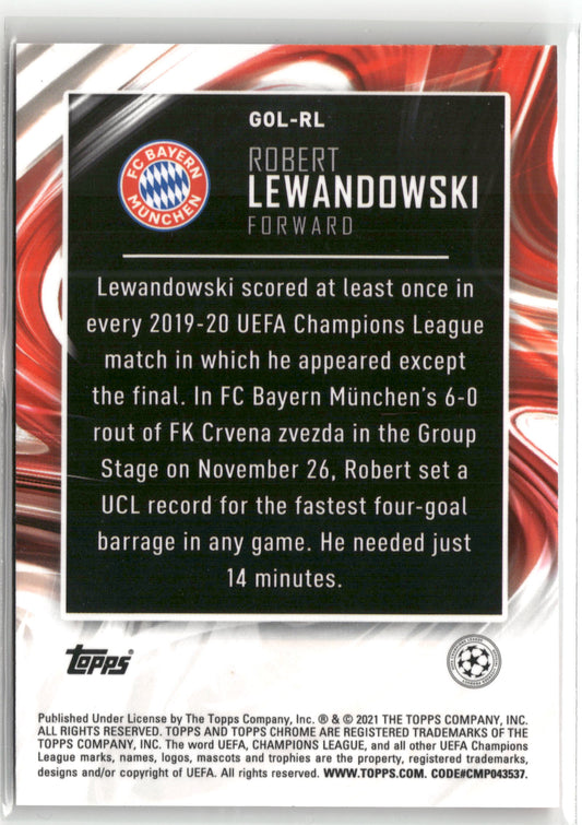 Fußball Robert Lewandowski 2020-21 Topps Chrome UEFA Champions League #GOL-RL Golazo FC Bayern München Trading Card Original