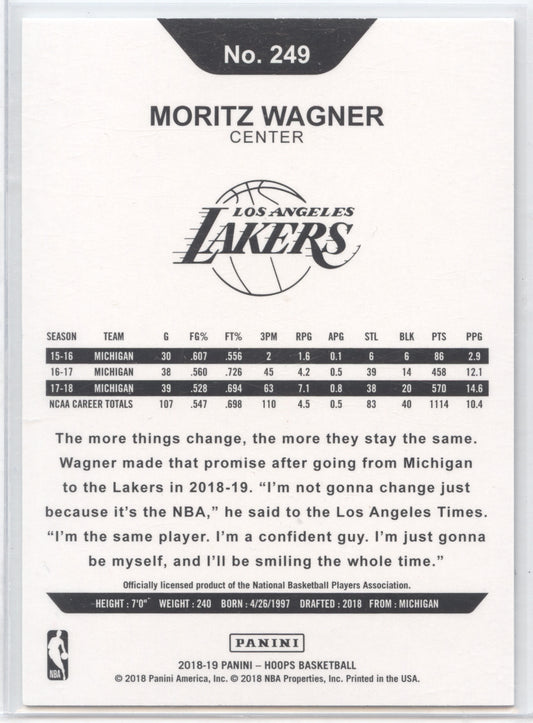 Basketball NBA Moritz Wagner 2018-19 NBA Hoops #249 Artist Proof 14/25 Los Angeles Lakers Rookie Card RC Trading Card Original